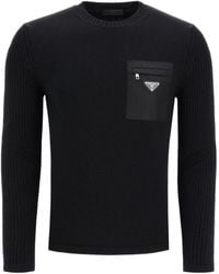 Prada - Logo Pocket Knitted Jumper - Lyst