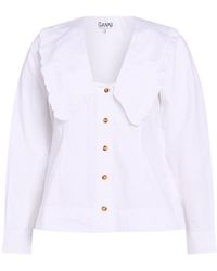 Ganni - Solid Color Long Sleeve Shirt - Lyst