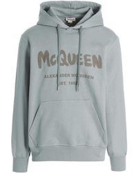 McQueen - Logo Printed Drawstring Hoodie - Lyst