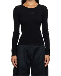 MM6 by Maison Martin Margiela - Wool Blend Rib Jersey Long-Sleeved T-Shirt - Lyst