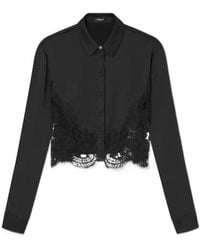Versace - Lace-Trim Satin Cropped Shirt - Lyst
