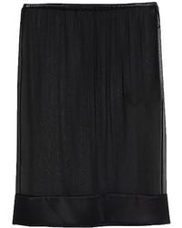 Saint Laurent - Solid Color Satin Skirt With Leather Panels - Lyst