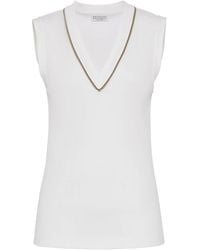 Brunello Cucinelli - Stretch-Cotton V-Neck Top - Lyst
