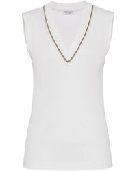 Brunello Cucinelli - Stretch-Cotton V-Neck Top - Lyst