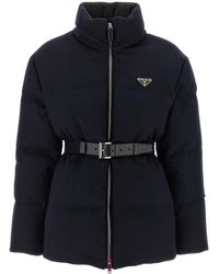 Prada - High-Neck Belted Jacket - Lyst