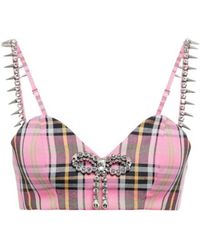 Area - Embellished Cropped Plaid Corset Top - Lyst