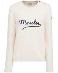 Moncler - Embroidered Logo Cotton Blend Sweater - Lyst
