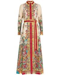 Etro - Printed Belted Cotton-Poplin Midi Shirt Dress - Lyst