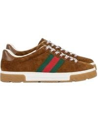 Gucci - Ace Sneaker With Web, Suede - Lyst