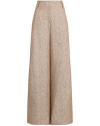 Brunello Cucinelli - Linen Denim Pleated A-Line Trousers With Monili - Lyst