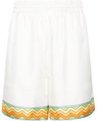 CASABLANCA - Silk Shorts With Elasticated Waistband And Contrasting Detail - Lyst