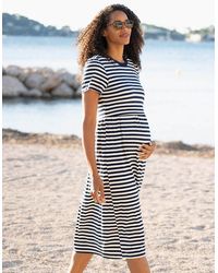 Seraphine - Midi Navy & White Stripe Maternity To Nursing Smock T-shirt Dress - Lyst
