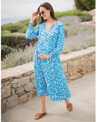 Seraphine - Blue & White Boho Midi Maternity & Nursing Dress - Lyst
