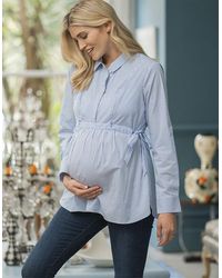 Seraphine - Blue & White Pinstripe Tie Side Maternity To Nursing Shirt - Lyst