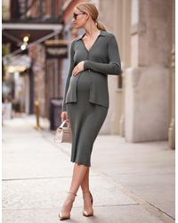 Seraphine - Rib Knitted Button Up Maternity-to-nursing Cardigan With Collar Detail - Lyst