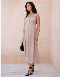 Seraphine - Linen-blend Button-front Midi Maternity And Nursing Dress - Lyst