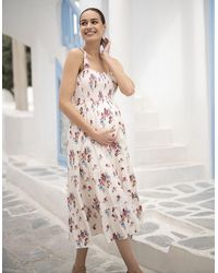 Seraphine - White Floral Tiered Midi Maternity Dress - Lyst