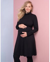 Seraphine Roll Neck Black Maternity & Nursing Dress