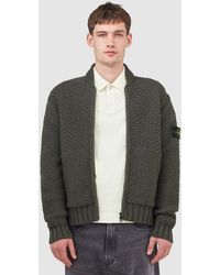 Stone Island - Pure Wool Stitch Zipped Cardigan (Military - Lyst