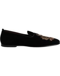 Dolce & Gabbana - Black Velvet Gold Crown Mens Loafers Shoes - Lyst