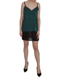 Pink Memories - Silk Green Spaghetti Strap Shift Mini Dress - Lyst