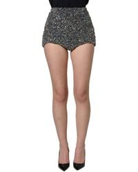 Dolce & Gabbana - Black Rhinestone High Waist Hotpants Shorts - Lyst