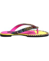 Dolce & Gabbana - Multicolor Rhinestone Flip Flop Flat Sandals Shoes - Lyst