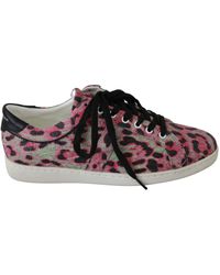 Dolce & Gabbana - Dolce Gabbana Pink Leopard Print Training Leather Flat Sneakers - Lyst