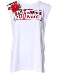 Dolce & Gabbana - White Floral Graphic Print Sleeveless Tank Top - Lyst