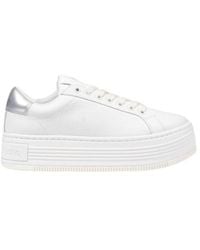 Calvin Klein - Silver Leather Platform Sneakers - Lyst