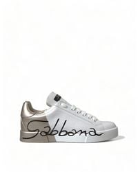 Dolce & Gabbana - Gold Logo Printed Sneakers - Lyst