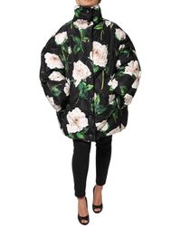 Dolce & Gabbana - Black Floral Print Puffer Quilted Jacket - Lyst