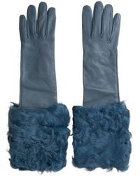 Dolce & Gabbana - Blue Leather Fur Mid Arm Length Gloves - Lyst