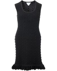 Bottega Veneta - Knitted Black Dress With Pompom Details - Lyst