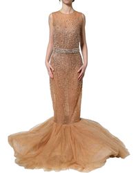 Dolce & Gabbana - Brown Crystal Embellished Mermaid Gown Dress - Lyst