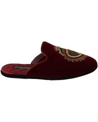 Dolce & Gabbana - Red Velvet Sacred Heart Embroidery Slides Shoes - Lyst