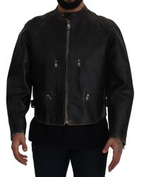 Dolce & Gabbana - Elegant Leather Jacket With Details - Lyst