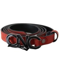 CoSTUME NATIONAL - Red Black Leather Black Logo Buckle Blood Belt - Lyst