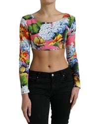 Dolce & Gabbana - Multicolor Floral Long Sleeves Cropped Top - Lyst