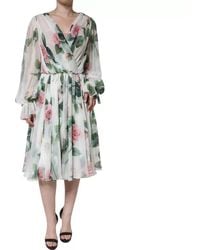 Dolce & Gabbana - Silk Floral Print A-Line Midi Dress - Lyst