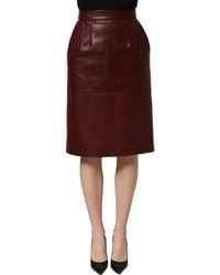 Dolce & Gabbana - Leather High Waist Pencil Midi Skirt Lamb Calf - Lyst