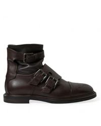 Dolce & Gabbana - Brown Leather Straps Ankle Boots Shoes - Lyst