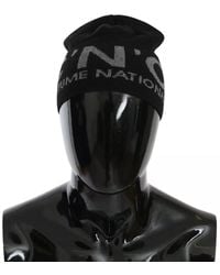 CoSTUME NATIONAL - Black Wool Blend Branded Beanie Hat - Lyst