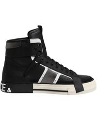Dolce & Gabbana - Black Leather High Top Logo Men Sneakers Shoes - Lyst