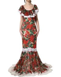 Dolce & Gabbana - Multicolor Geranium Flower Lace Maxi Dress - Lyst