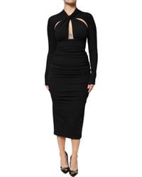 Dolce & Gabbana - Ruched Midi Dress Keyhole Neckline - Lyst