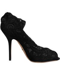 Dolce & Gabbana - Black Lace Stretch Heels Mid Calf Boots Shoes - Lyst