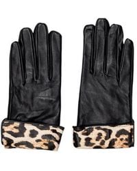 Pieces - Black Leather Gloves - Lyst