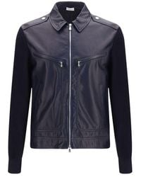 Brunello Cucinelli - Blue Calf Leather Bos Taurus Leather Jacket - Lyst