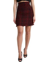 Dolce & Gabbana - Black Red Cotton High Waist Tartan Tweed Mini Skirt - Lyst